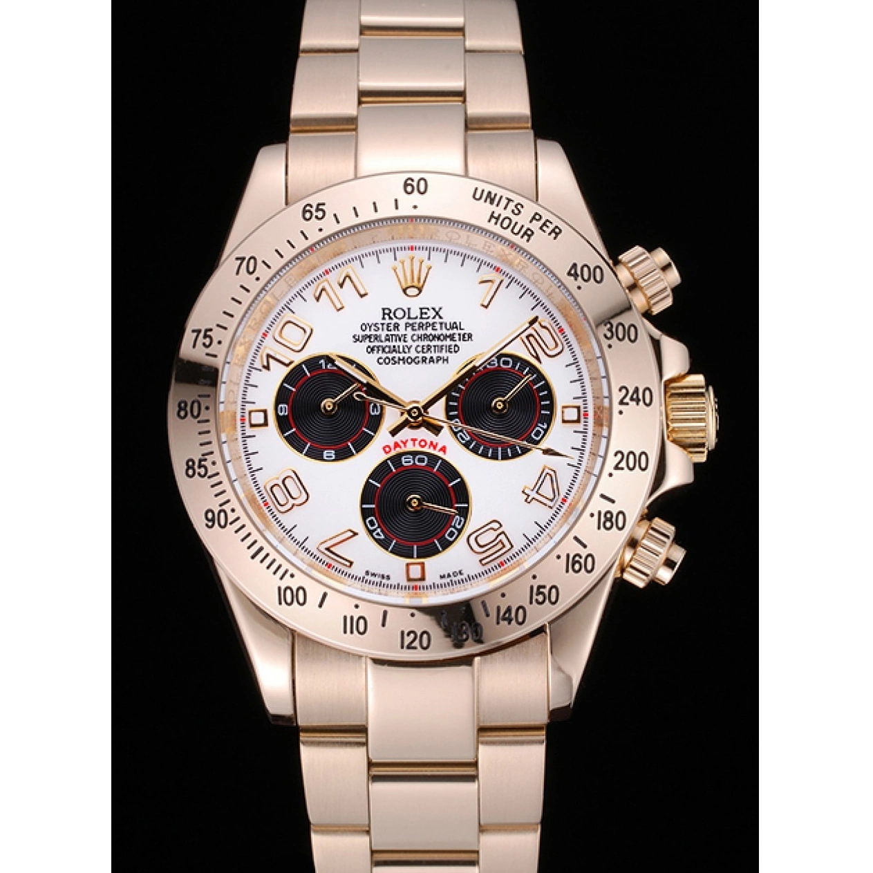 622548 Daytona Gold Subdials White Rolex with Black Bracelet Cosmograph 0610